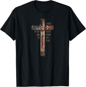 I Kneel at the Cross and Stand at the Flag Distressed T-Shirt - T-Shirt | Black