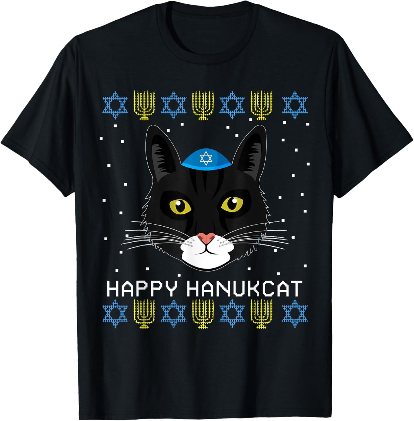 Happy Hanukcat Ugly Hanukkah Sweater Cat Chanukah Jewish Women T-Shirt - T-Shirt | Black