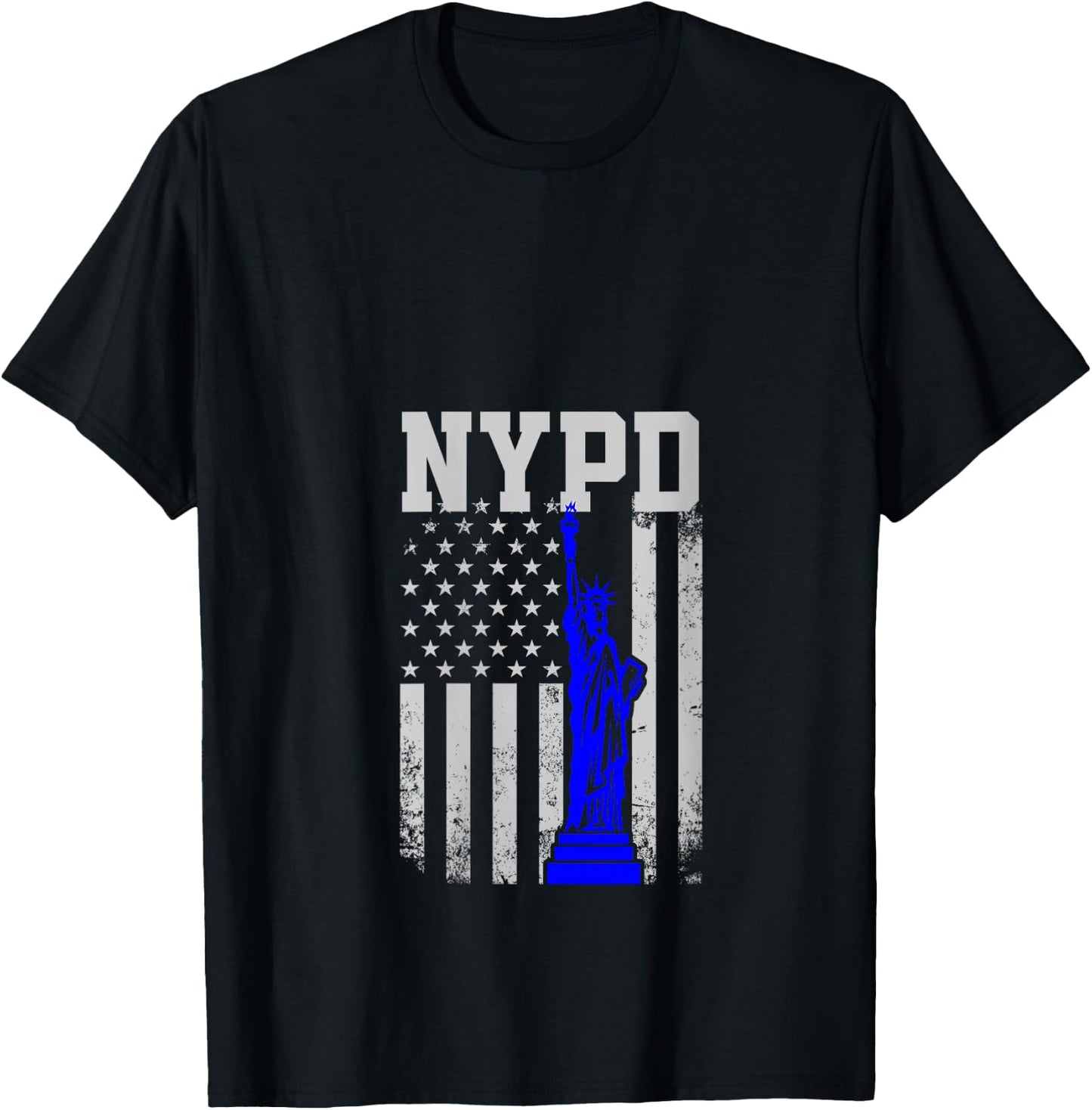 NYPD New York Police Department Statue Of Liberty Distressed V-Neck T-Shirt - T-Shirt | Black
