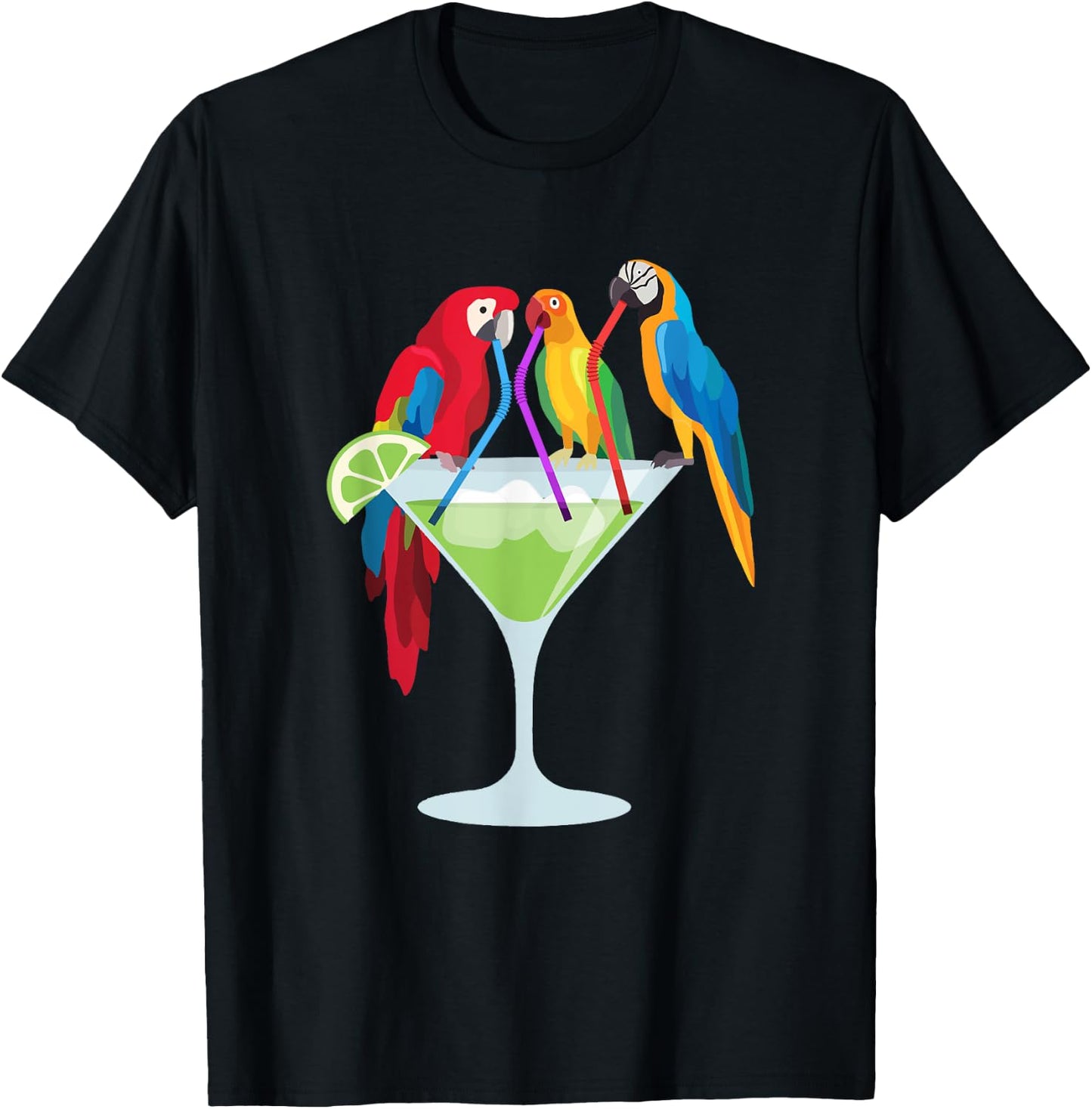 Parrots Drinking Margarita Tropical Vacation Hawaiian Birds T-Shirt - T-Shirt | Black