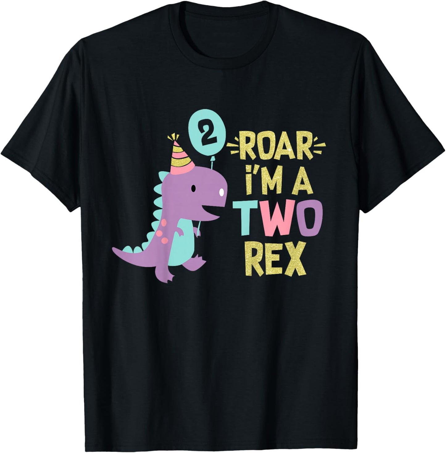 Two Rex 2nd Birthday Girls Cute Second Dinosaur 2 Year Old T-Shirt - T-Shirt | Black