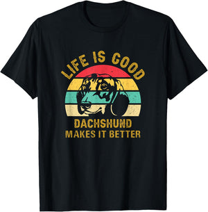 Life With Dachshund Is Good Makes It Better Doxie Wiener T-Shirt - T-Shirt | Black