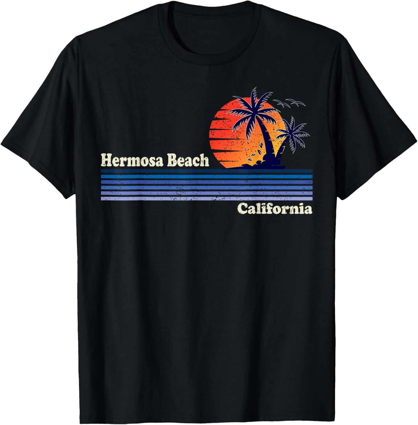 Hermosa Beach Shirt - Vintage Retro Sunset Hermosa Beach T-Shirt - T-Shirt | Black