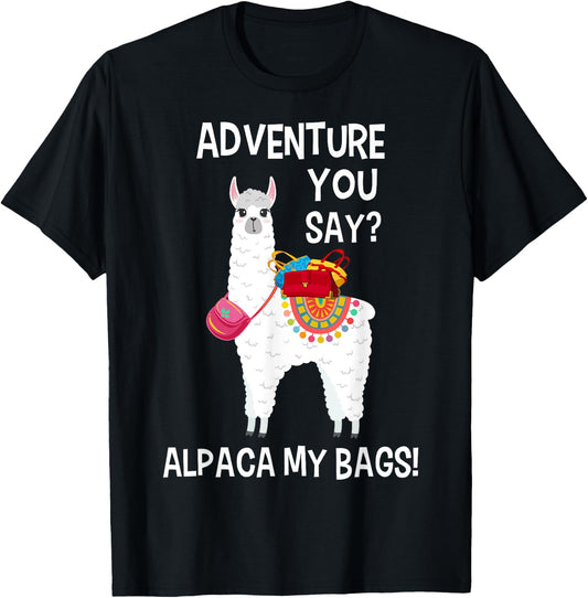 Adventure You Say Alpaca My Bags Watercolor Men Women Kids T-Shirt - T-Shirt | Black