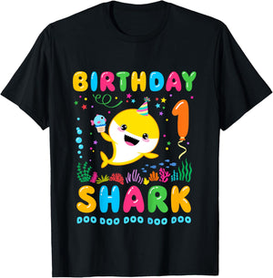 Birthday Shark 1 Year Old Boy or Girl 1st Day Kawaii T-Shirt - T-Shirt | Black