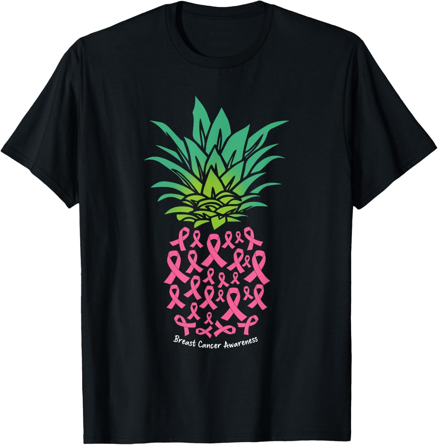 Pineapple Pink Ribbon Funny Breast Cancer Awareness T-Shirt - T-Shirt | Black