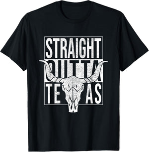 Straight Outta Texas Longhorn Cowboy and Rodeo T-Shirt - T-Shirt | Black