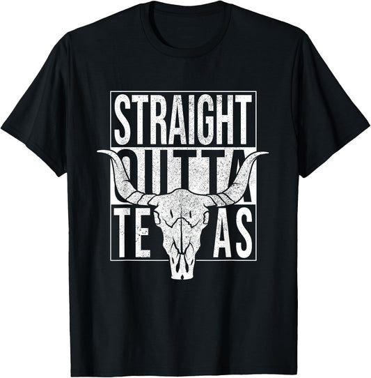 Straight Outta Texas Longhorn Cowboy and Rodeo T-Shirt - T-Shirt | Black