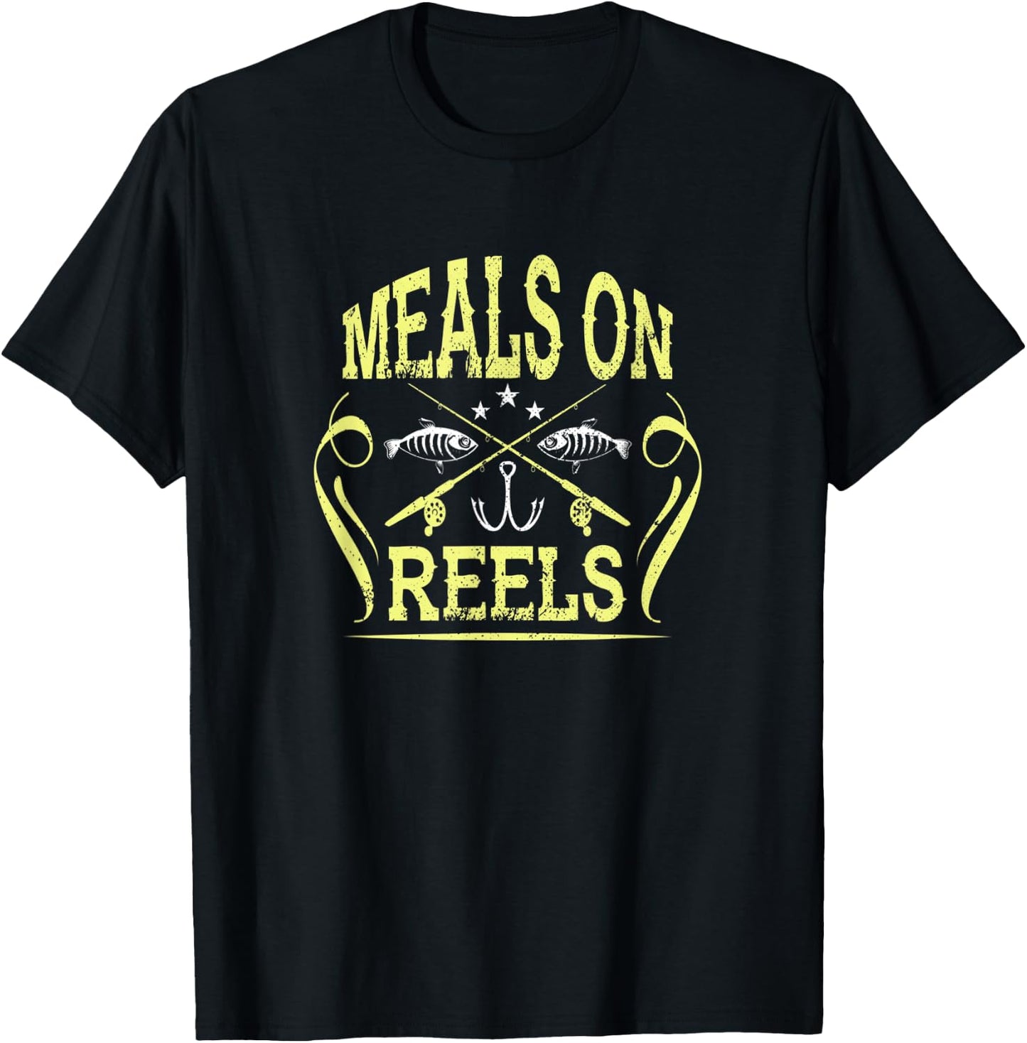 Meals On Reels Funny Fishing Vintage T-Shirt - T-Shirt | Black