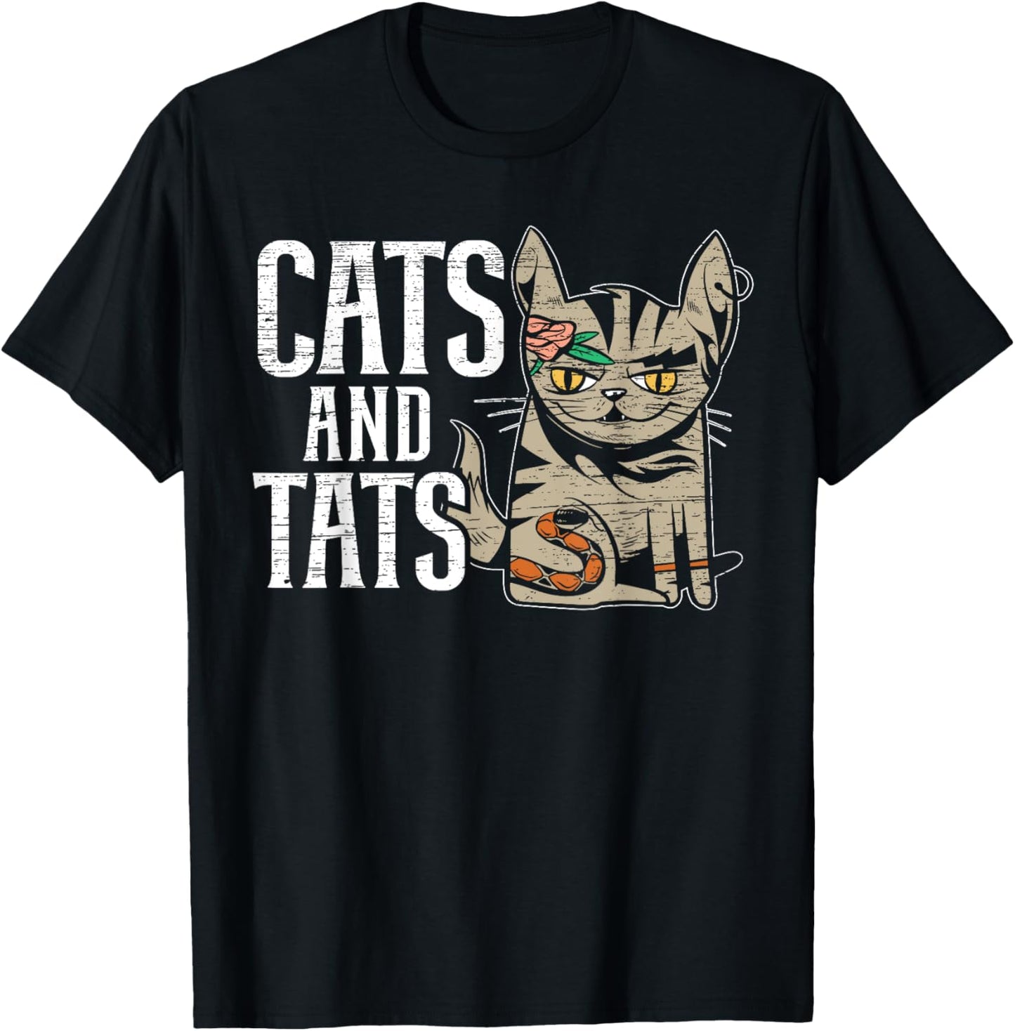 Cats And Tats Inking Tattoo Lover Tattooing Kitty Owner T-Shirt - T-Shirt | Black