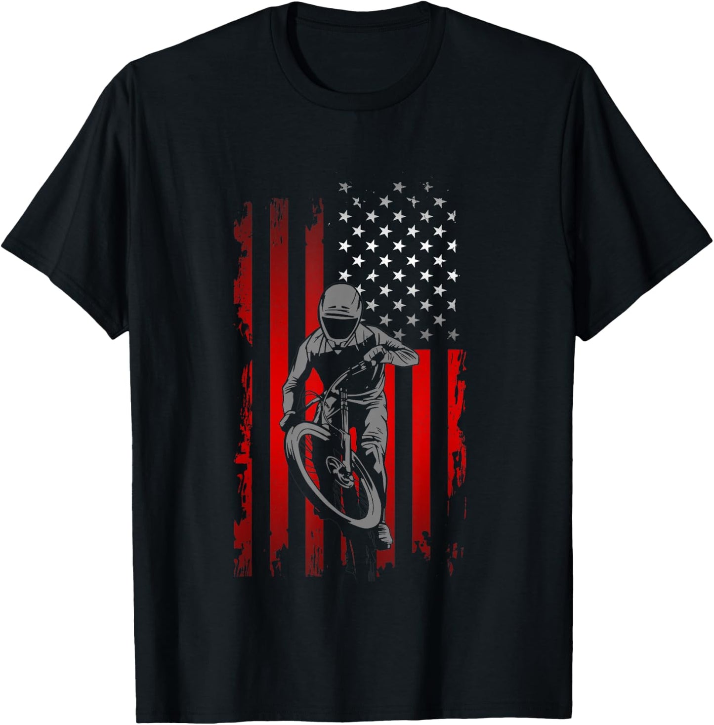 American Flag MTB Mountain Bike T-Shirt - T-Shirt | Black