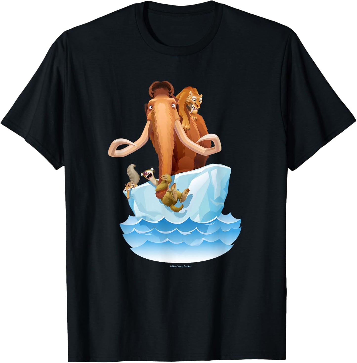 Ice Age Manfred Diego Sid and Scrat on Iceberg T-Shirt - T-Shirt | Black