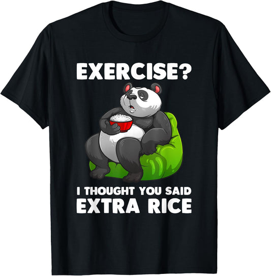 Cute Rice Art Men Women Asian Food Rice Panda Exercise Humor T-Shirt - T-Shirt | Black