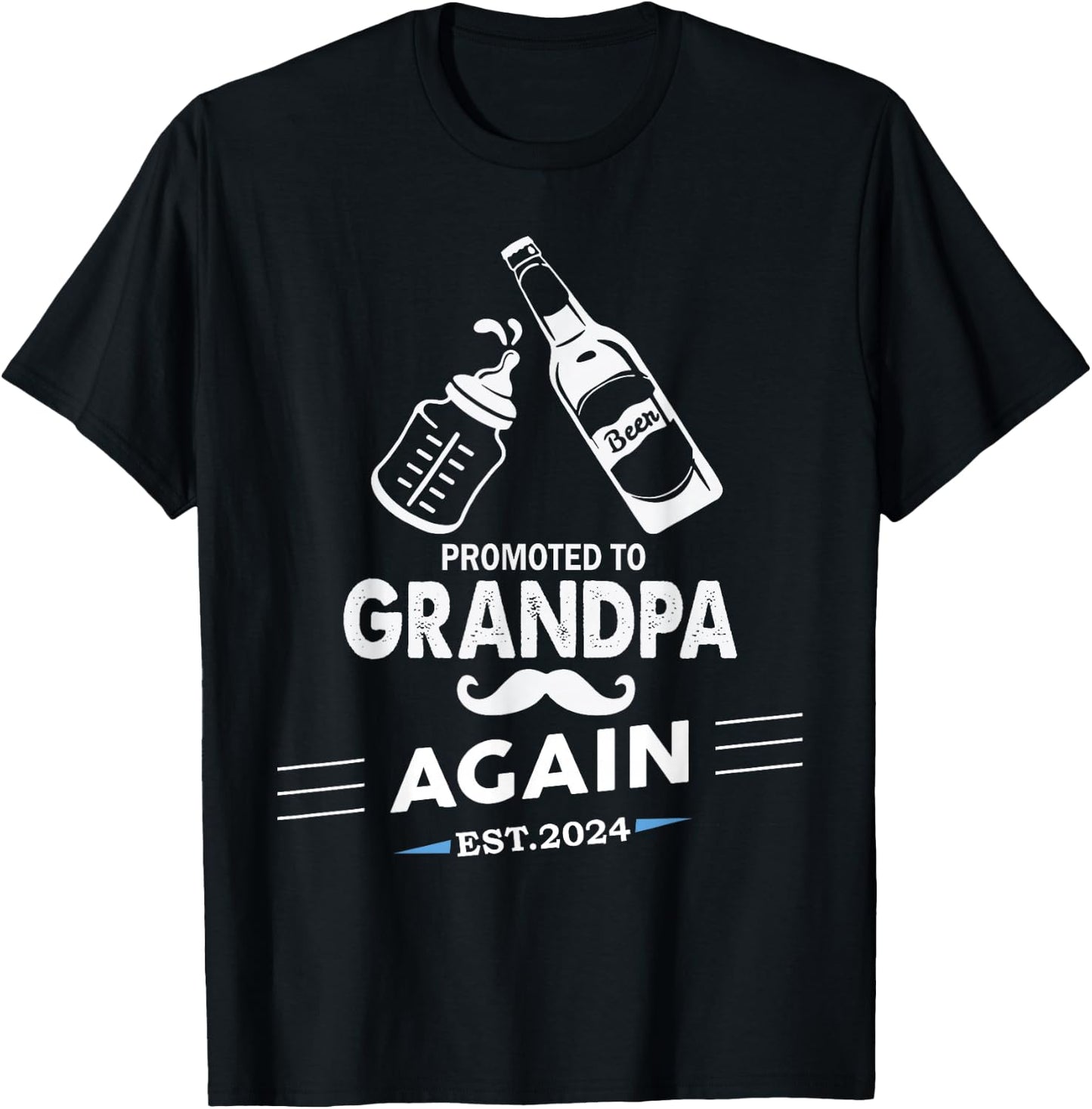 Promoted To Grandpa Again 2024 Funny Pregnancy Announcement T-Shirt - T-Shirt | Black