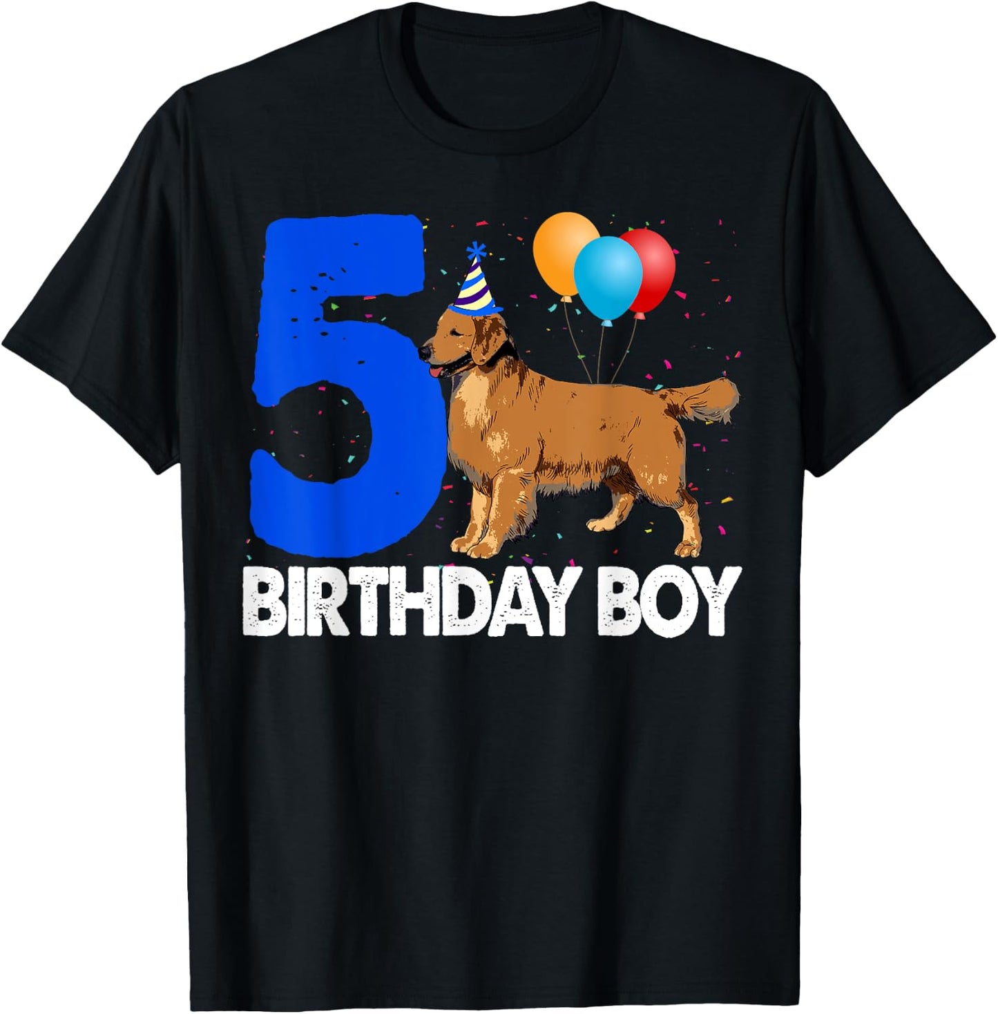 Happy Birthday Boy 5 Golden Retriever Dog Women T-Shirt - T-Shirt | Black