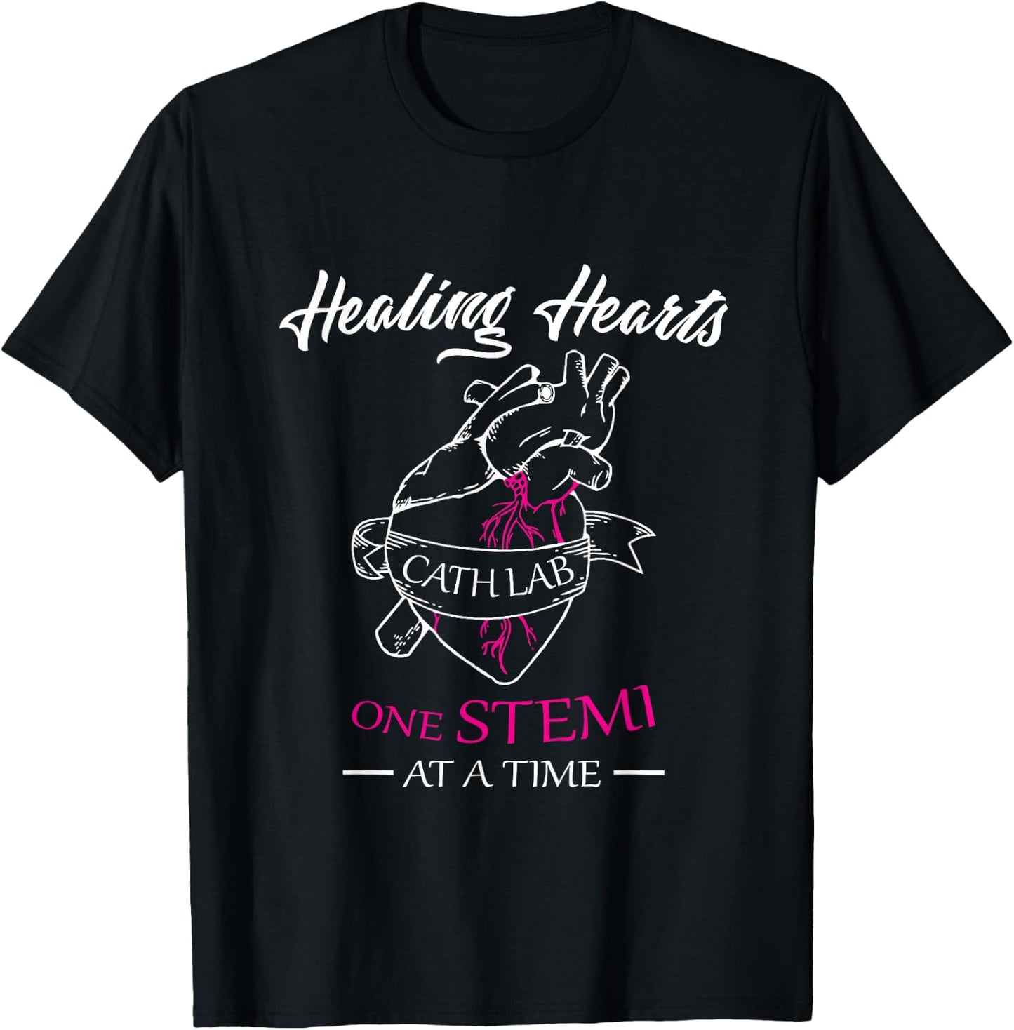 Cath Lab Nurse Gift, Nurse Stemi Cardiac Care Healing Heart T-Shirt - T-Shirt | Black
