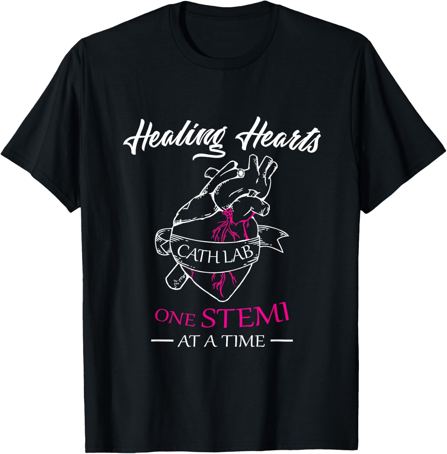 Cath Lab Nurse Gift, Nurse Stemi Cardiac Care Healing Heart T-Shirt - T-Shirt | Black
