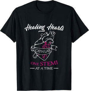Cath Lab Nurse Gift, Nurse Stemi Cardiac Care Healing Heart T-Shirt - T-Shirt | Black