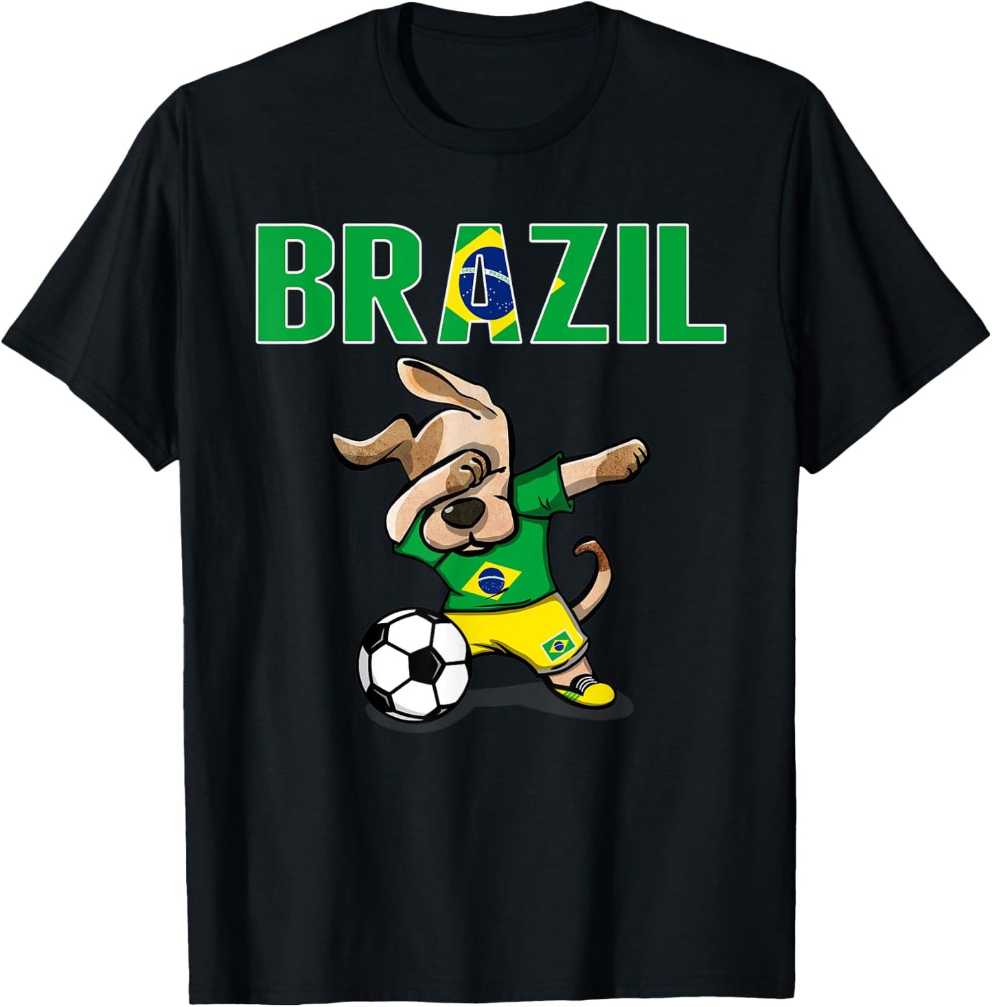 Dabbing Dog Brazil Soccer Fan Jersey Brazilian Flag Football Men Women Kids T-Shirt - T-Shirt | Black