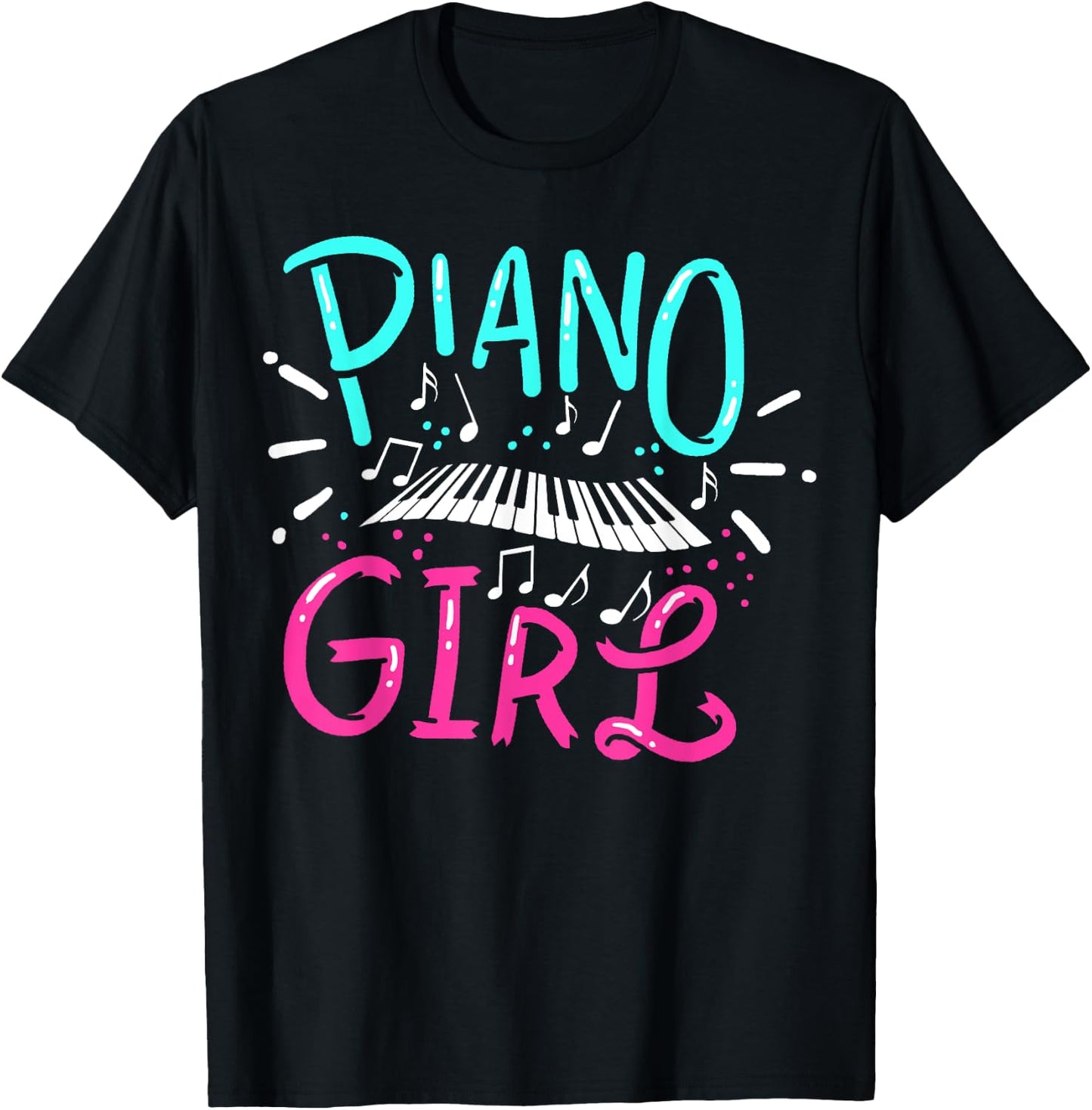 Piano Girl Pianist Music Notes Gift T-Shirt - T-Shirt | Black