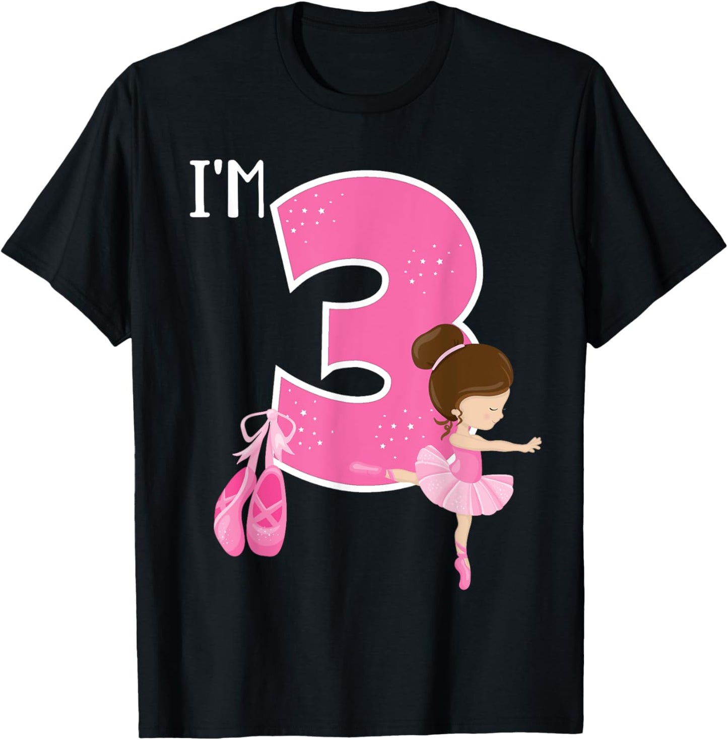 Girl's 3 Year Old Ballerina 3rd Birthday Party Ballet Dancer T-Shirt - T-Shirt | Black
