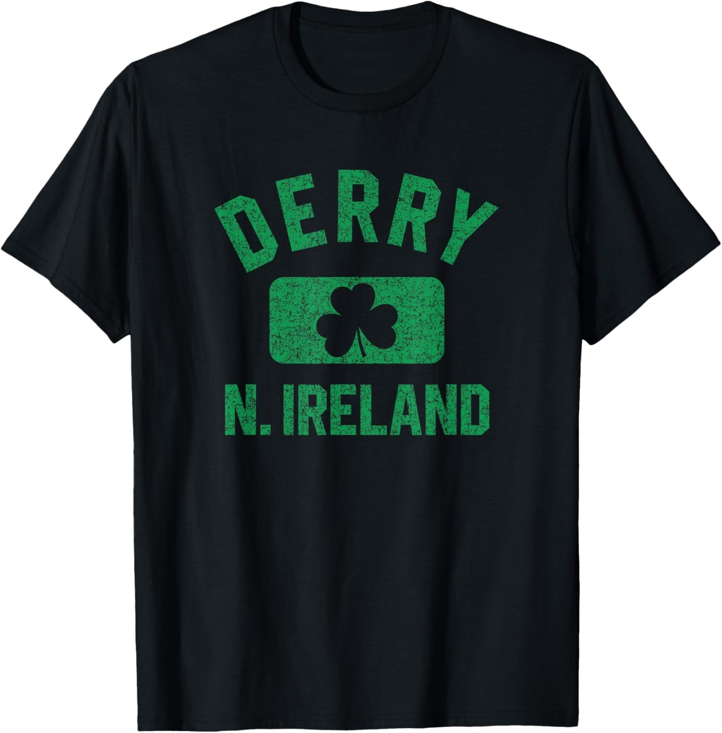 Derry N. Ireland Gym Style Distressed Green Print T-Shirt - T-Shirt | Black