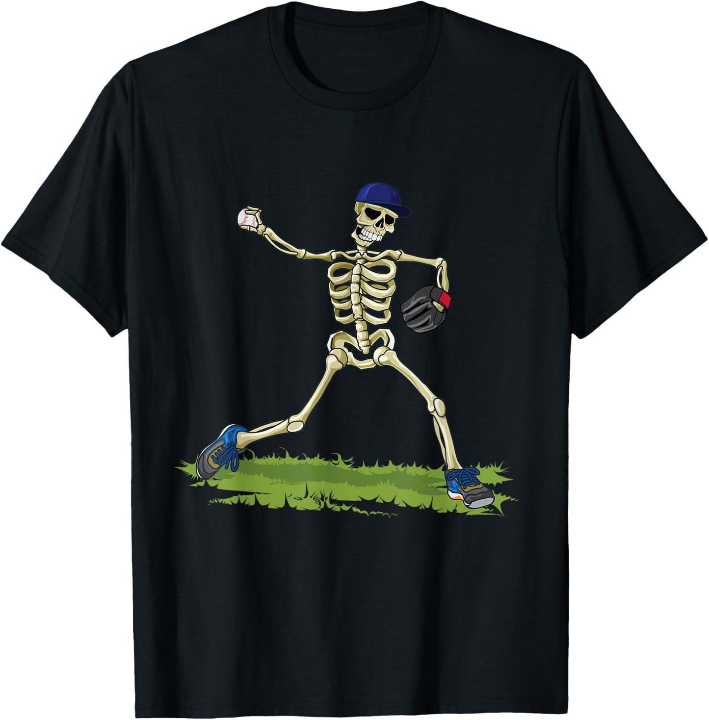 Baseball Skeleton Halloween Men Boys Baseball Halloween T-Shirt - T-Shirt | Black