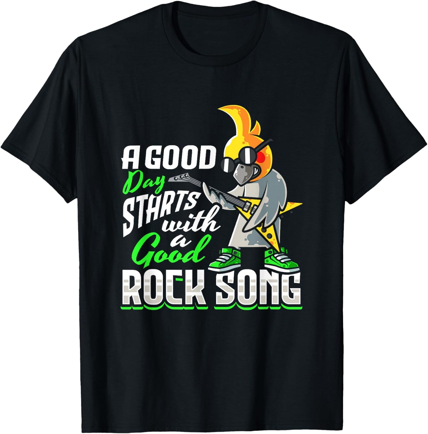 Cockatiel Bird Rock n Roll Design for a Rock music lover T-Shirt - T-Shirt | Black