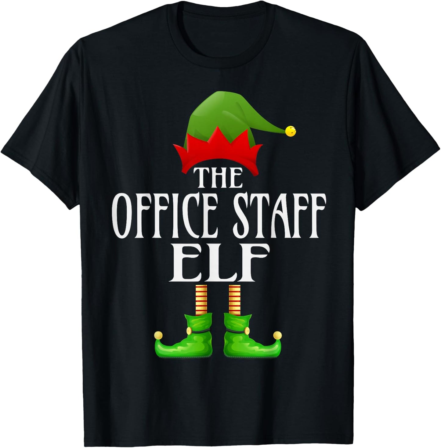 Office Staff Elf Xmas Funny Family Matching Group Christmas T-Shirt - T-Shirt | Black