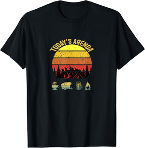 Today's Agenda Camping Coffee Pop Up Camper Beer Campfire T-Shirt - T-Shirt | Black