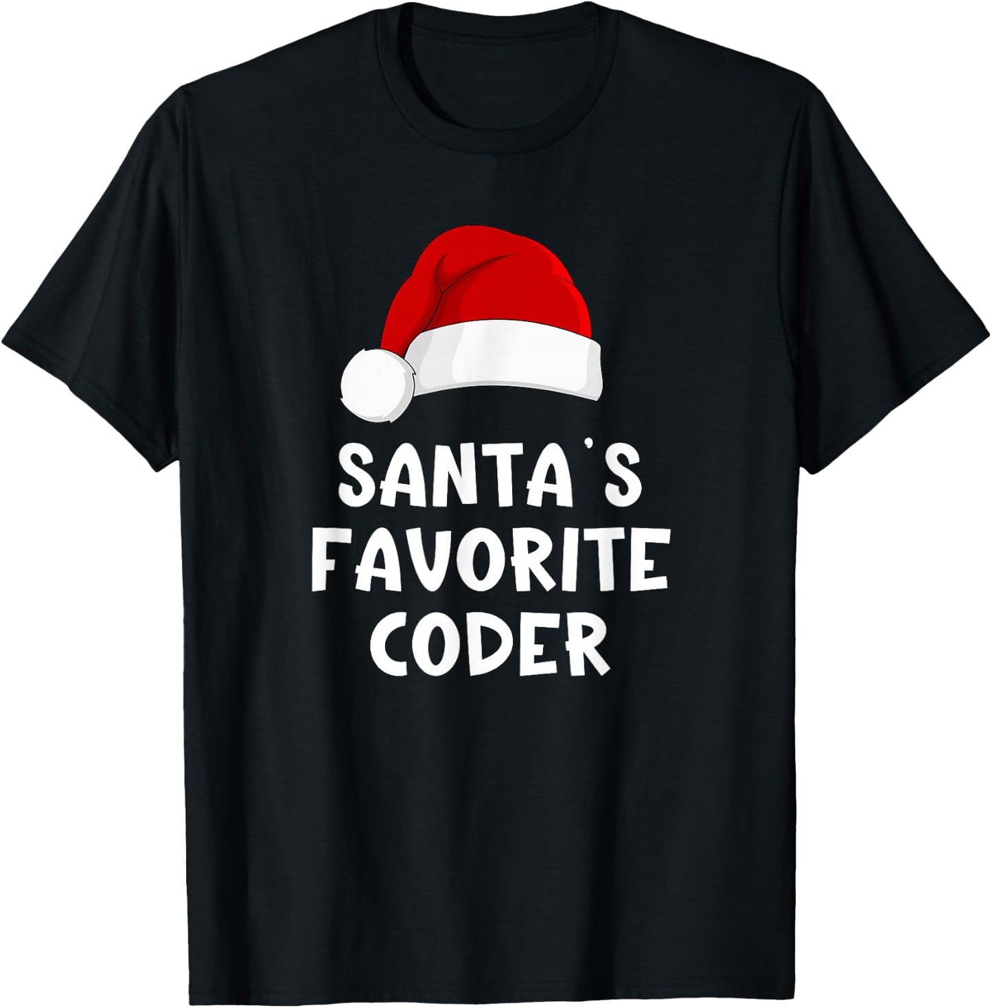 Christmas Santa's Favorite Coder Funny Xmas Pajama Coding T-Shirt - T-Shirt | Black