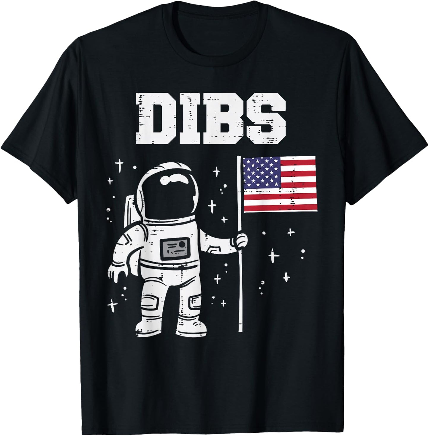 Dibs Moon Astronaut US American Flag Fun 4th Of July Fourth T-Shirt - T-Shirt | Black