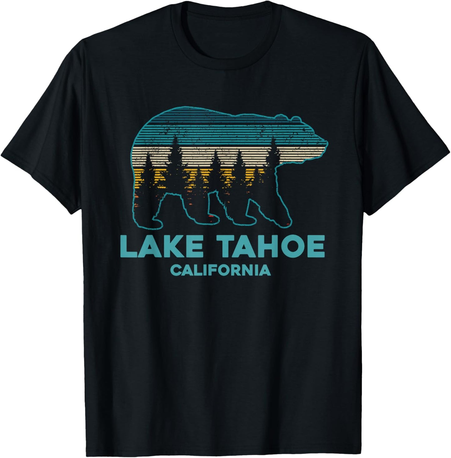 Lake Tahoe Vintage California Grizzly Bear Souvenir Gift T-Shirt - T-Shirt | Black
