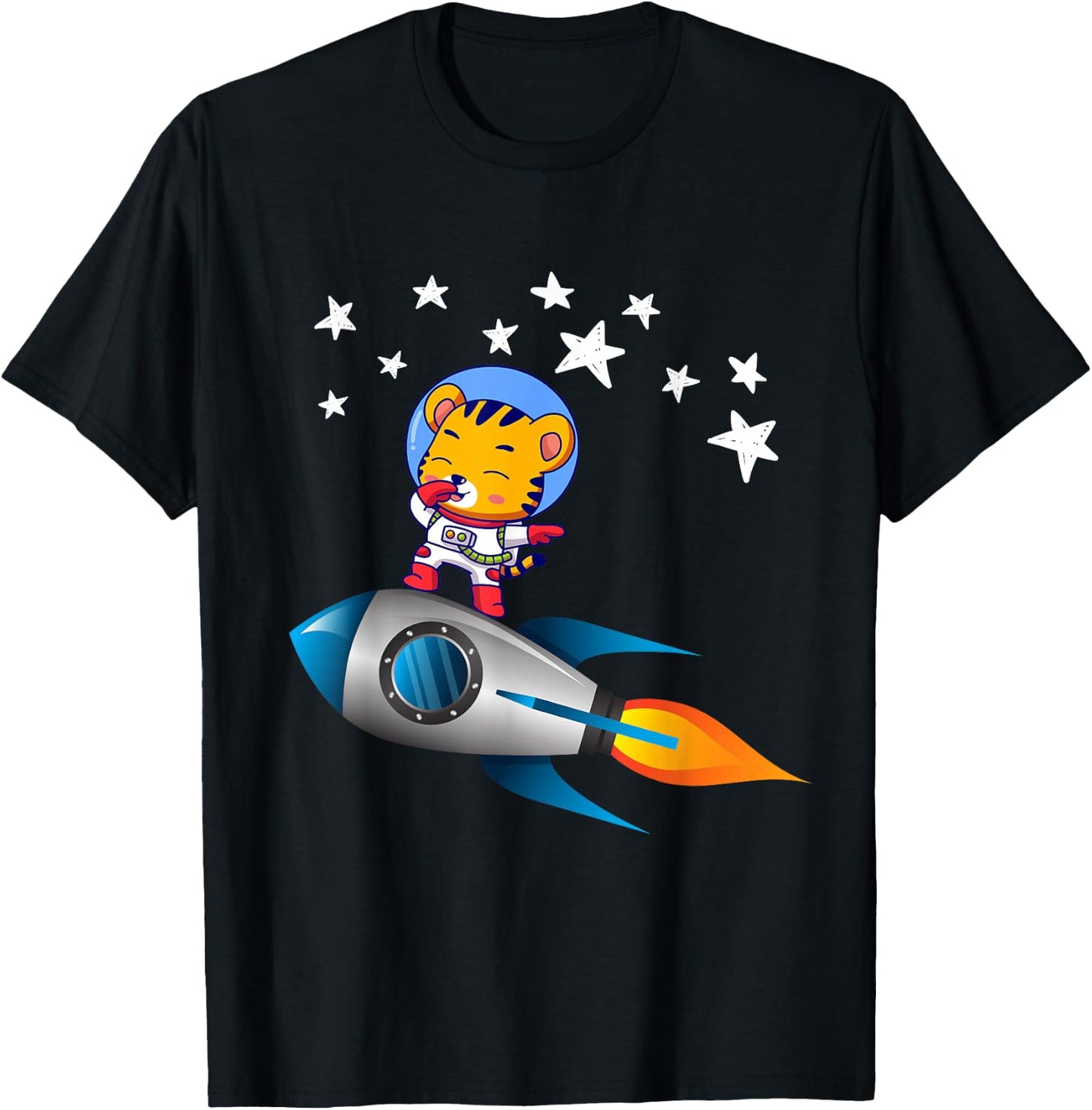 Tiger Astronaut Dabbing On Rocket Space Ship Dab T-Shirt - T-Shirt | Black