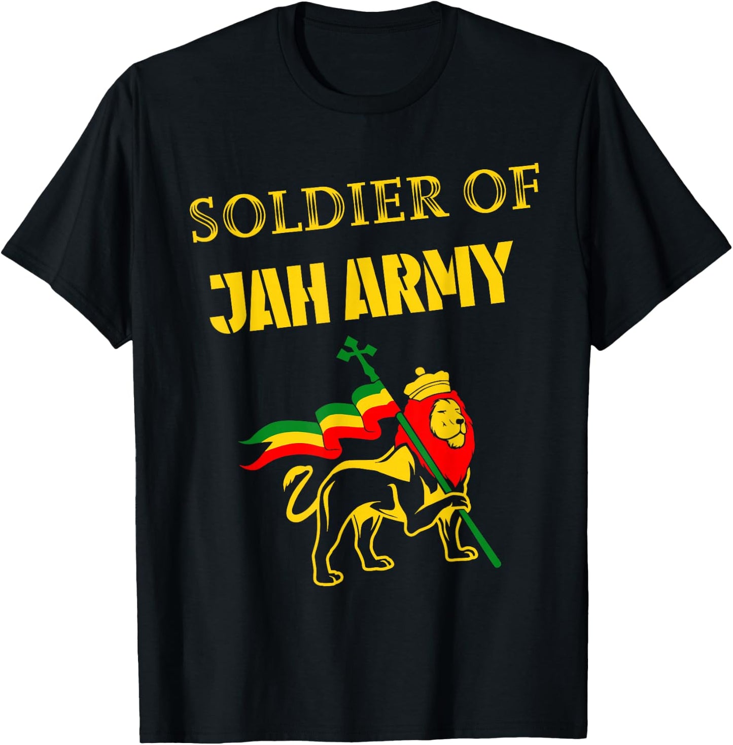 Men Women Jamaica Reggae Jah Army Rastafari Lion of Judah T-Shirt - T-Shirt | Black