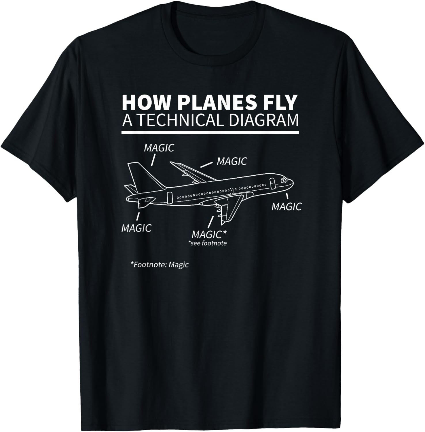 How Planes Fly Magic Funny Pilot T-Shirt - T-Shirt | Black
