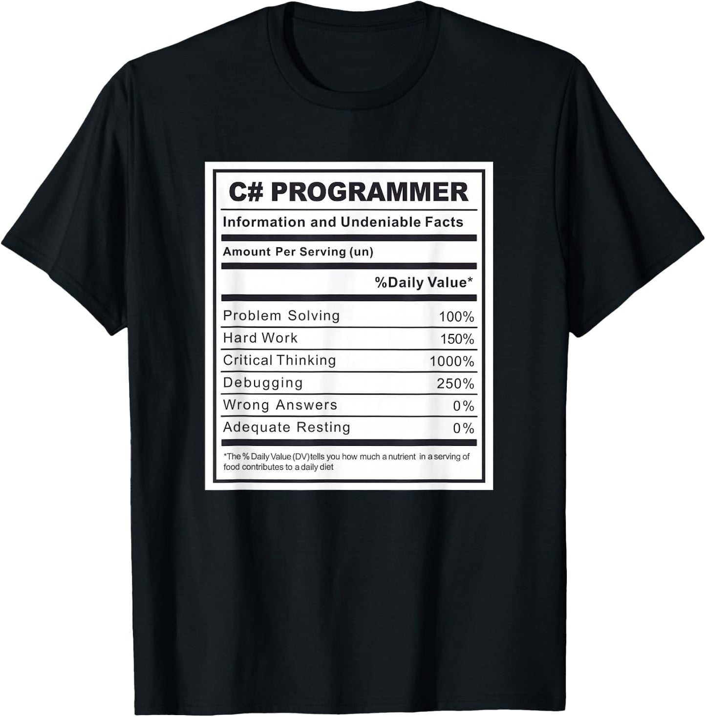 C# Programmer Nutritional Facts Programming Coding T-Shirt - T-Shirt | Black