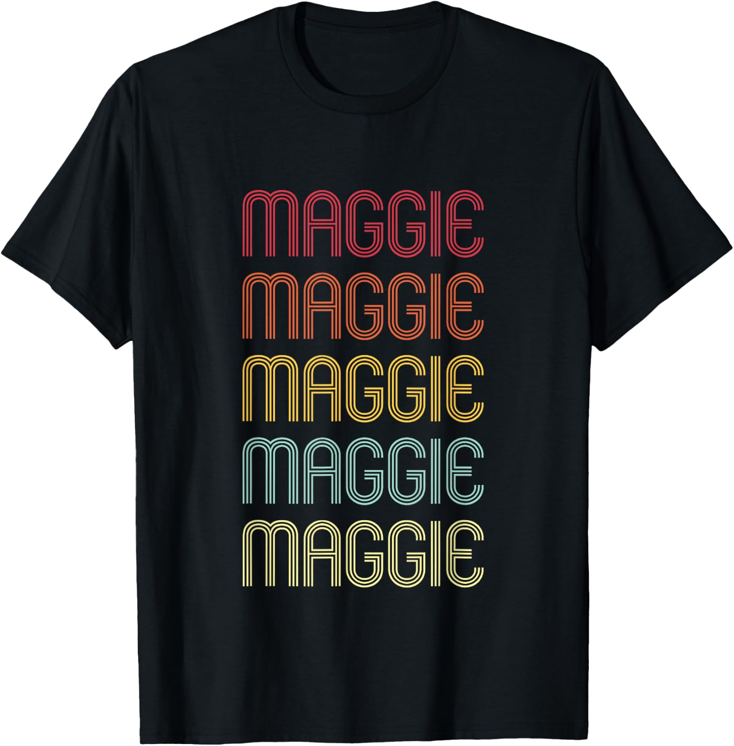 Maggie Retro Wordmark Pattern Vintage Personalized 70s T-Shirt - T-Shirt | Black