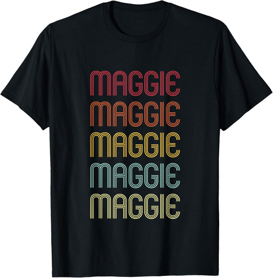 Maggie Retro Wordmark Pattern Vintage Personalized 70s T-Shirt - T-Shirt | Black