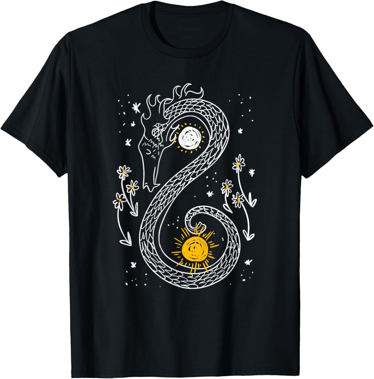 Yin Yang Sun Moon Dragon Daisy Star Animal Galaxy Lover Gift T-Shirt - T-Shirt | Black