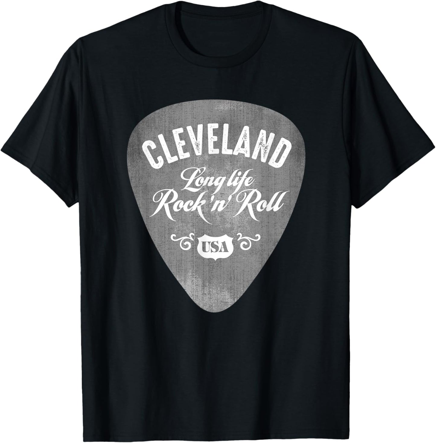Cleveland Rock And Roll USA Guitar Pick Vintage T-Shirt - T-Shirt | Black