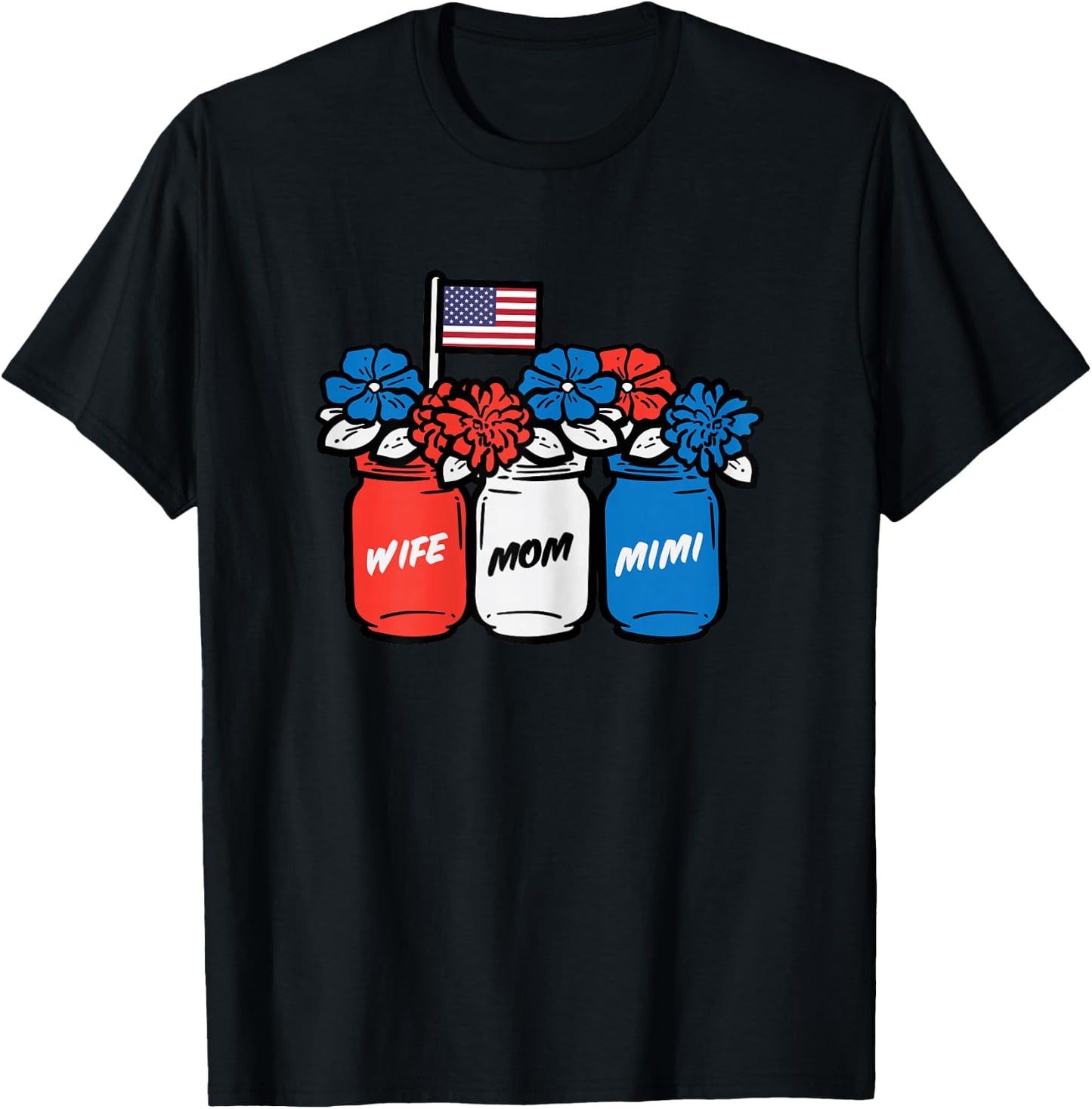 4th July Wife Mom Mimi Flowers Patriotic Mom Grandma Women T-Shirt - T-Shirt | Black