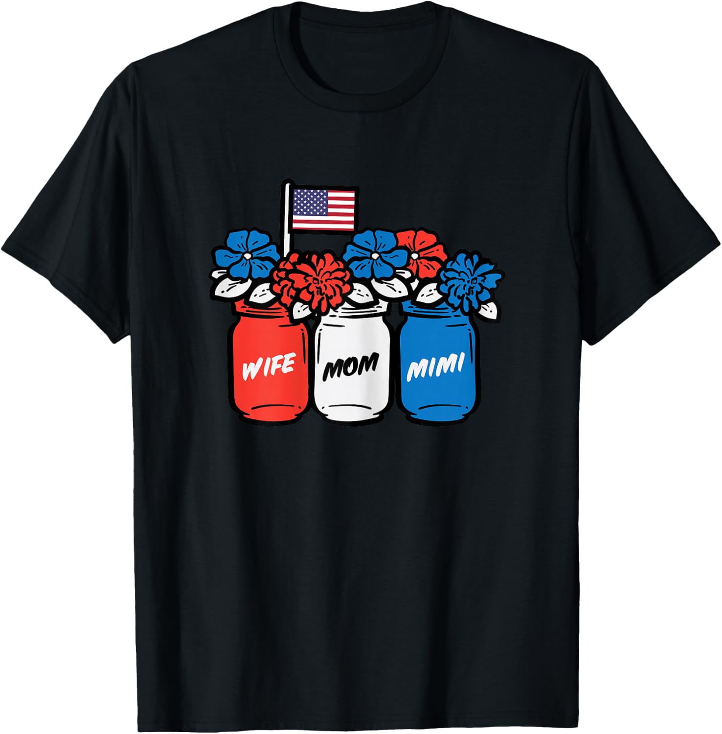 4th July Wife Mom Mimi Flowers Patriotic Mom Grandma Women T-Shirt - T-Shirt | Black