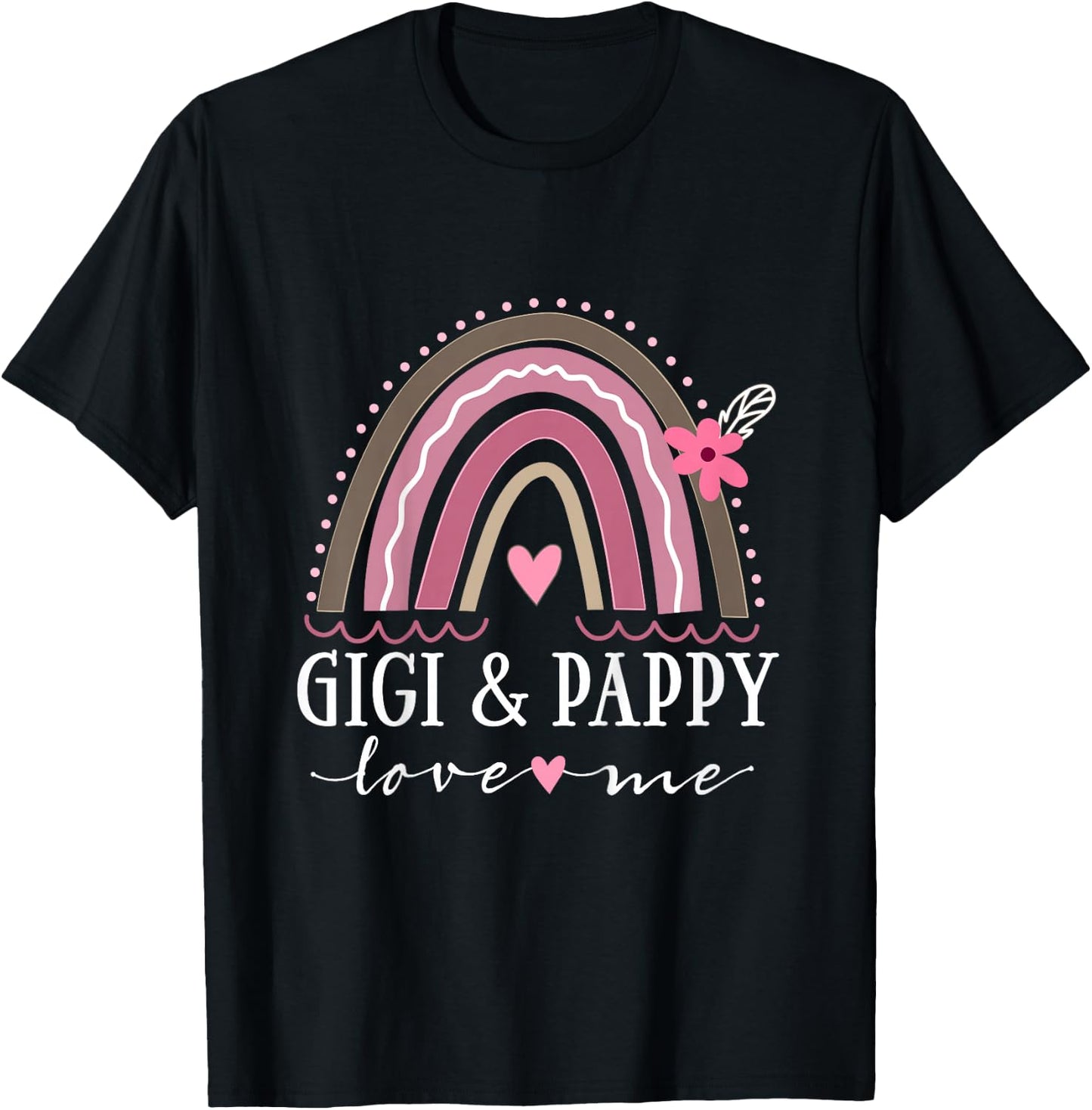 Kids Gigi and Pappy Love Me Girls Grandchild Boho Rainbow T-Shirt - T-Shirt | Black