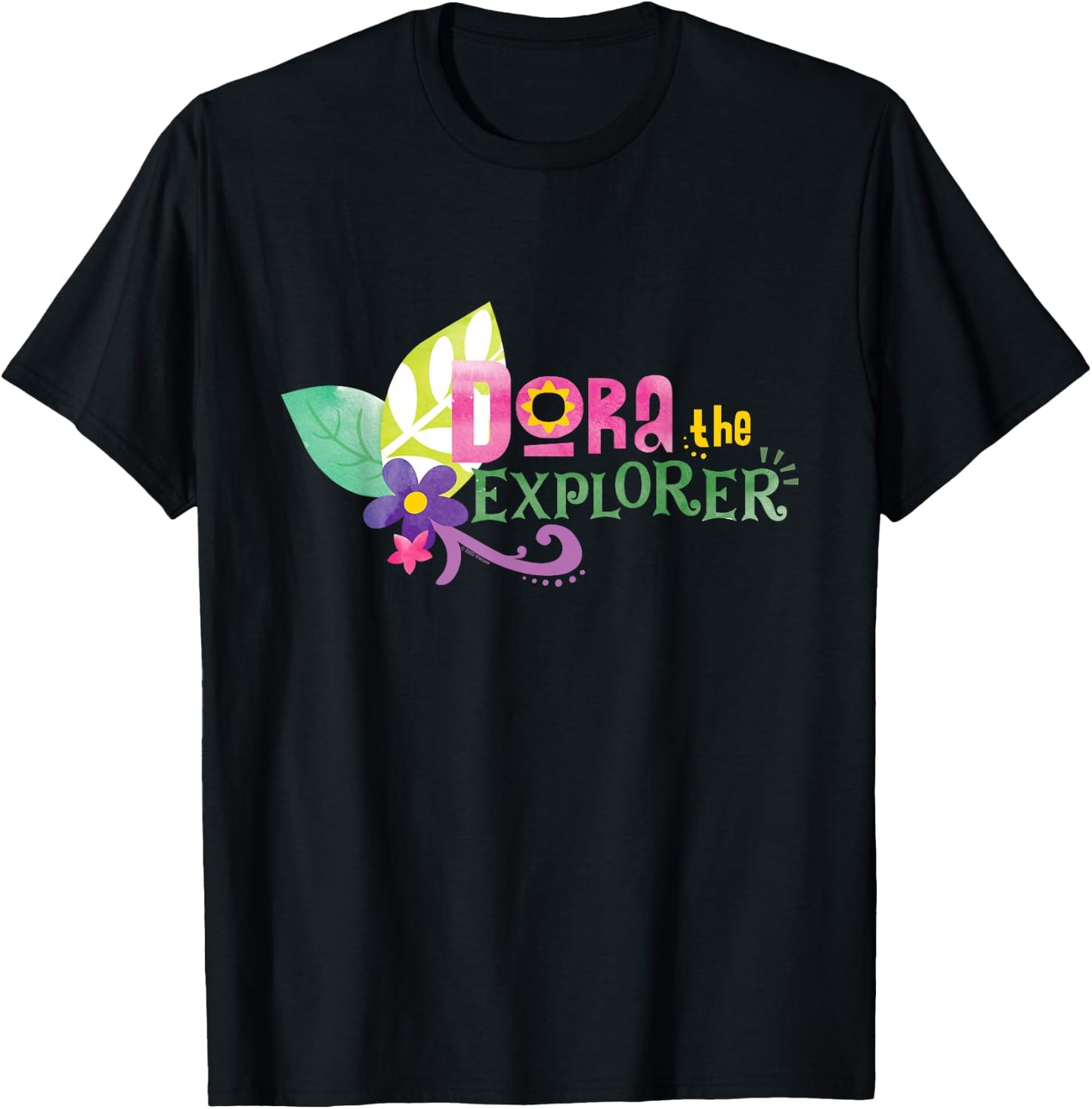 Dora the Explorer Floral Lettering T-Shirt - T-Shirt | Black