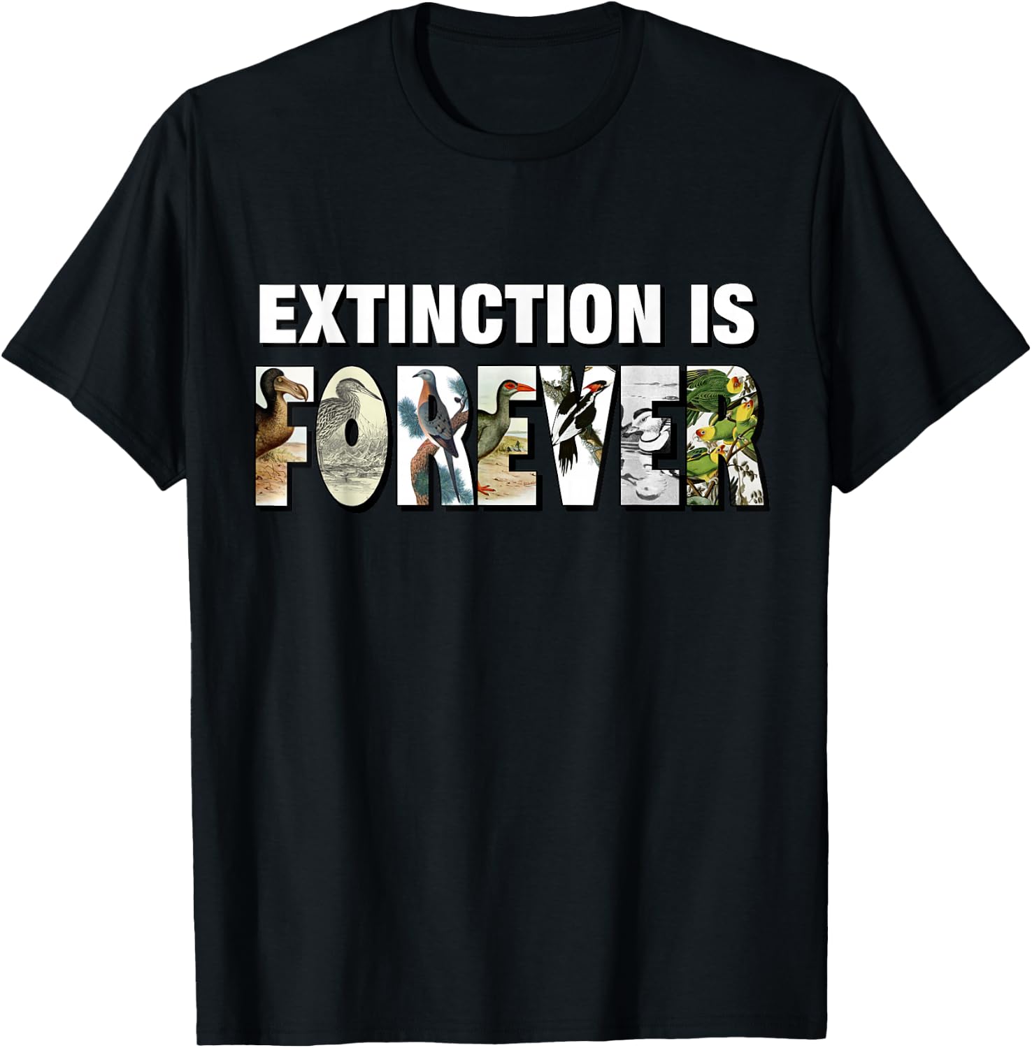 Extinction is Forever Graphic Extinct Birds Conservation T-Shirt - T-Shirt | Black