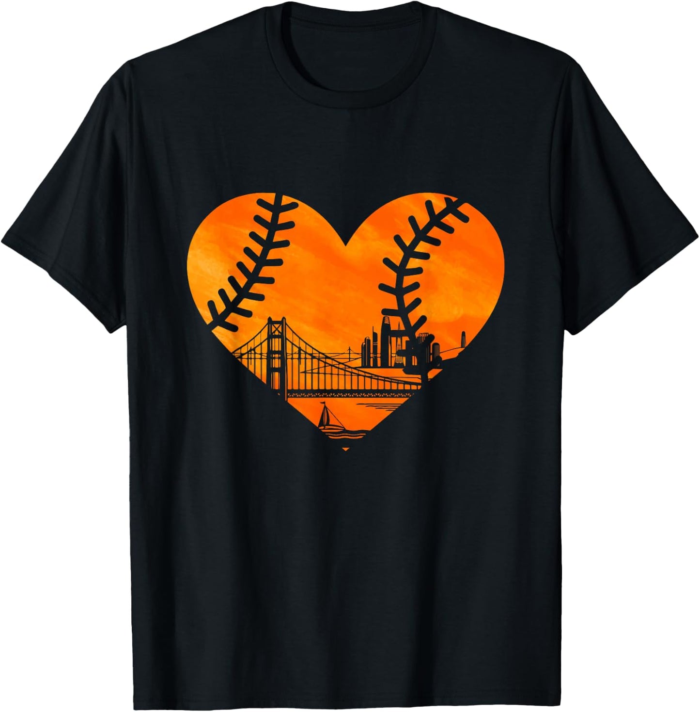 US State San Francisco Baseball Vintage Heart T-Shirt - T-Shirt | Black