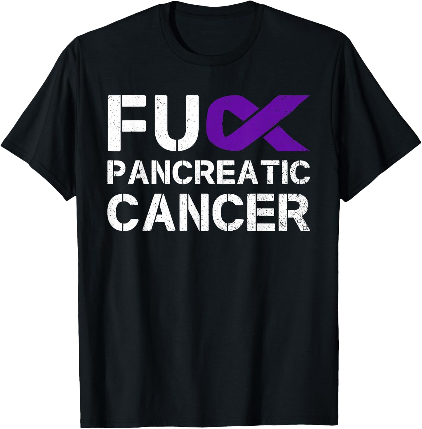 Fuck FU Pancreatic Cancer Awareness Warrior Purple Ribbon T-Shirt - T-Shirt | Black
