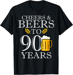 Cheers & Beers To 90 Years Old Birthday Drinking Beer Party T-Shirt - T-Shirt | Black