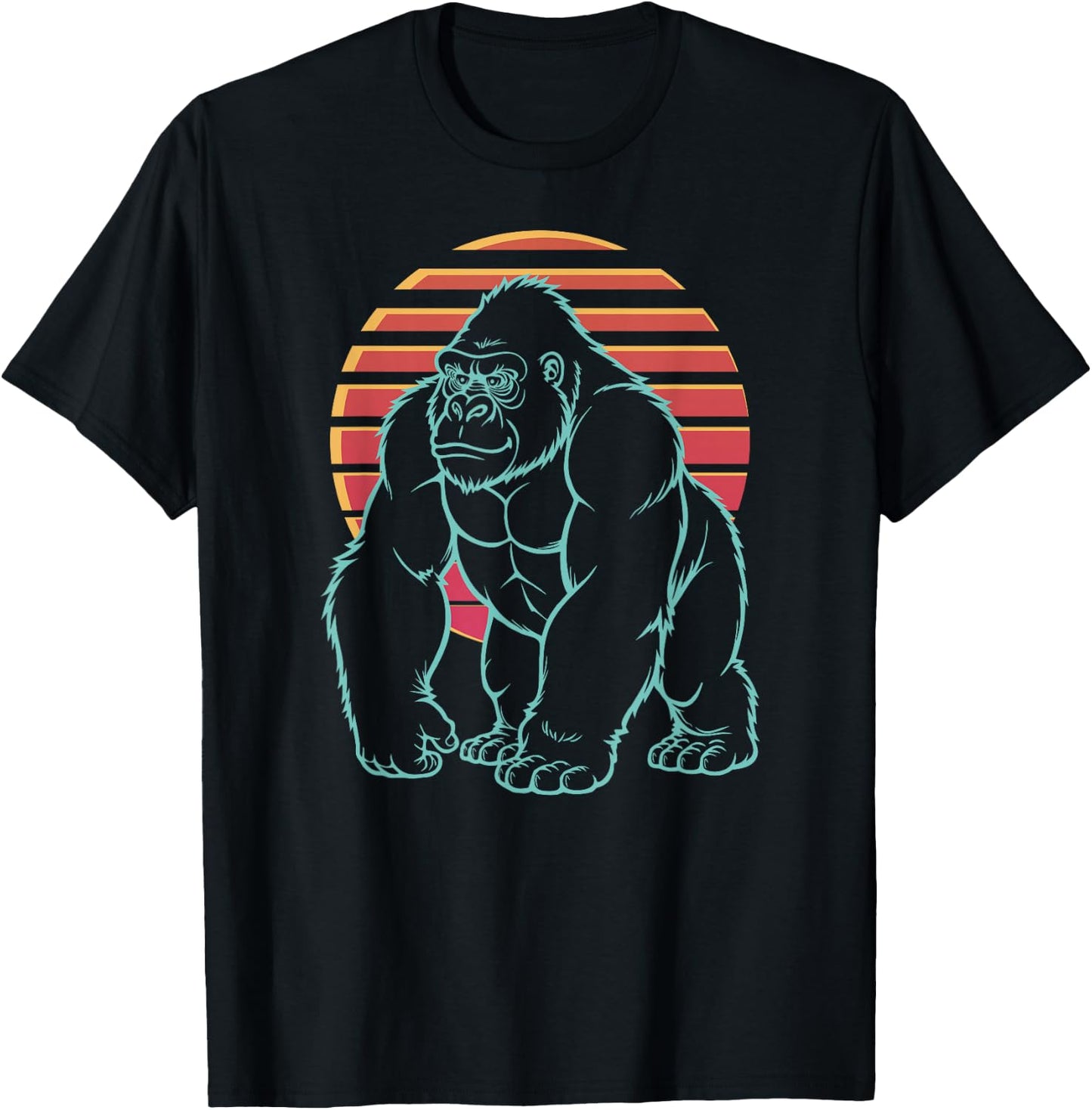 Gorilla Silverback Lover Animal Retro Synthwave 80s T-Shirt - T-Shirt | Black